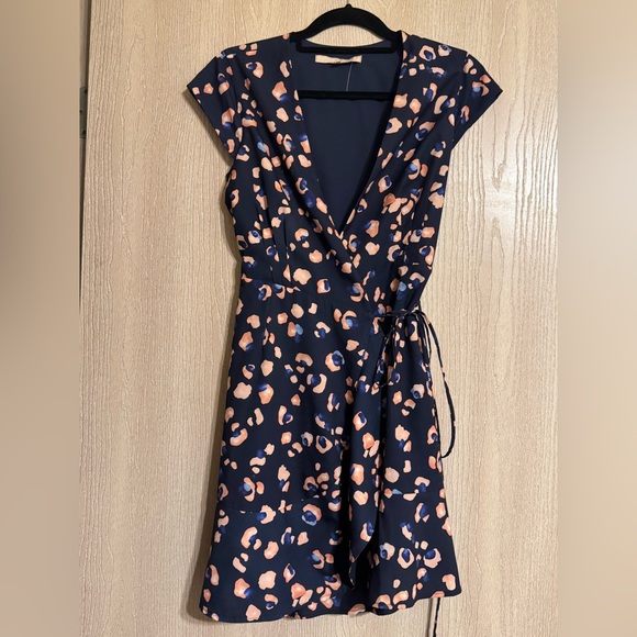 Hutch Clara Leopard Dress  Navy and Peach Wrap Dress - Picture 6 of 12